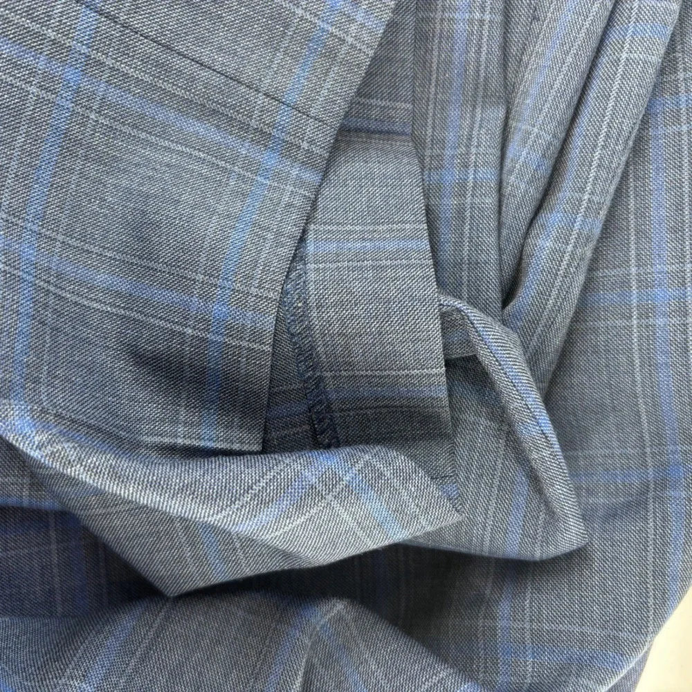 Michael Kors Suit Mens 48R 40W Blue Grey Plaid Wool Blend Natural Stretch